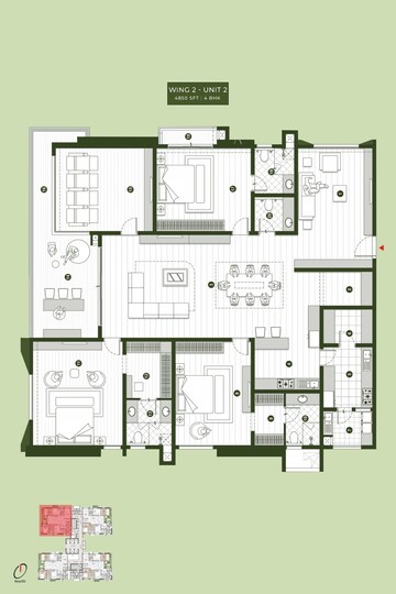 Floor Plan in 4 BHK Apartment at Sumadhura Palais Royale, Puppalaguda – for Sale