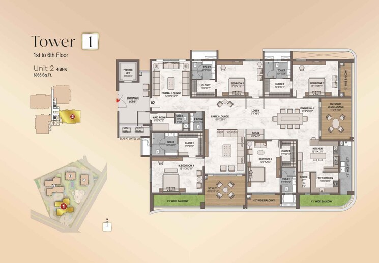 Floor Plan, western-marina 4 Bedroom 6035 Sq.Ft. Apartment In Puppalaguda Hyderabad 7863091