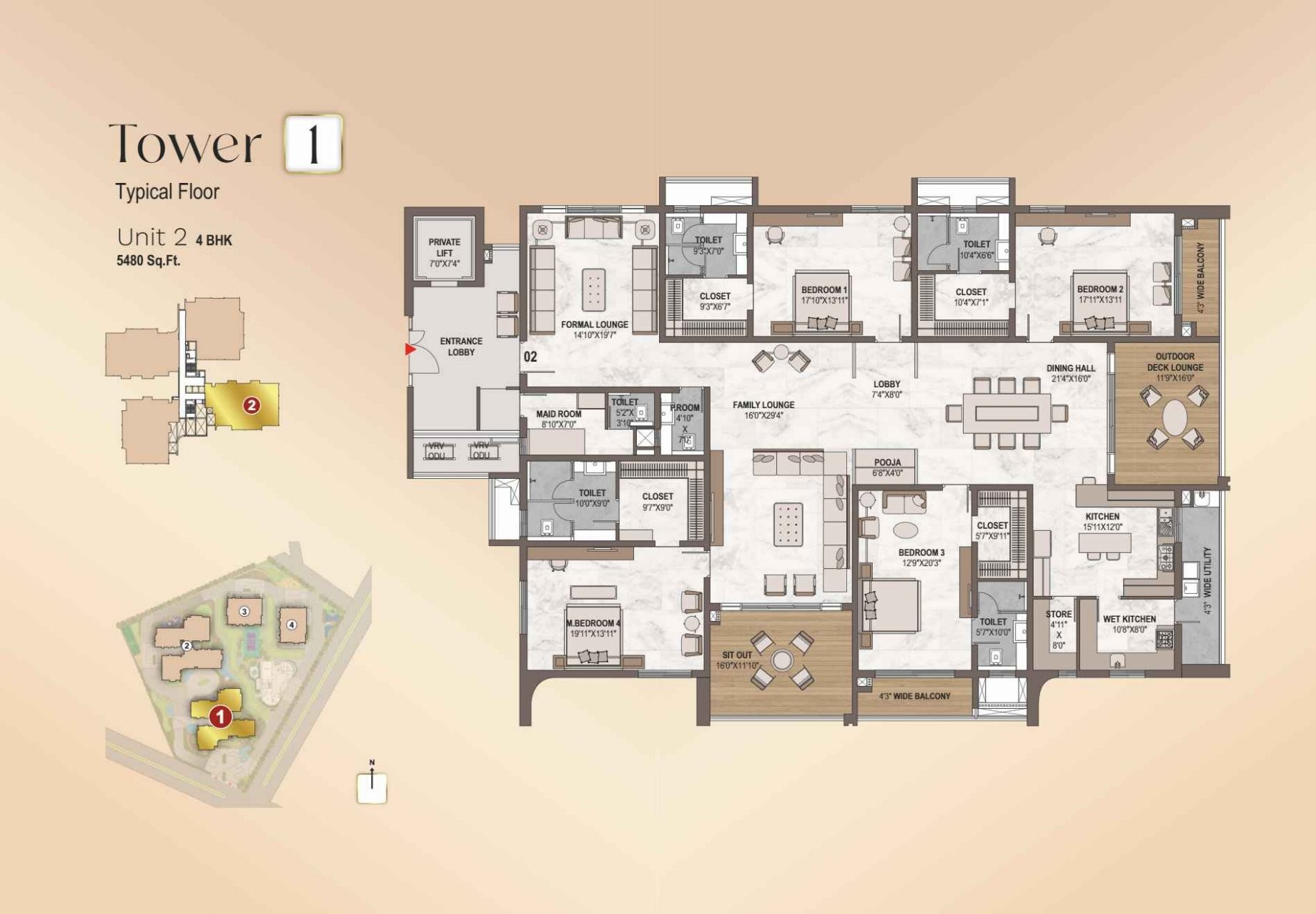 4 BHK + Pooja Room,Servant Room,Study Room,Extra Room Apartment For Sale in Western Marina