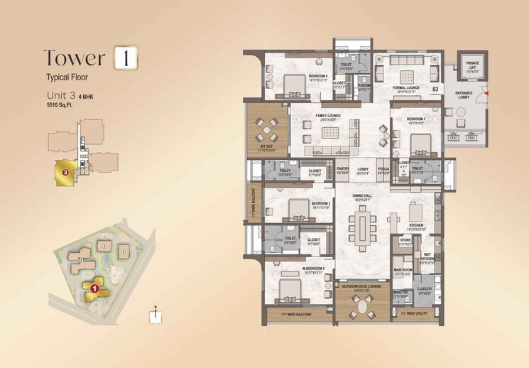 Floor Plan, western-marina 4 Bedroom 6035 Sq.Ft. Apartment In Puppalaguda Hyderabad 7863091