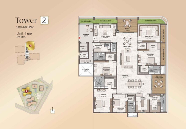 Floor Plan, western-marina 4 Bedroom 6035 Sq.Ft. Apartment In Puppalaguda Hyderabad 7863091