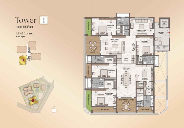 Floor Plan, western-marina 4 Bedroom 6035 Sq.Ft. Apartment In Puppalaguda Hyderabad 7863091