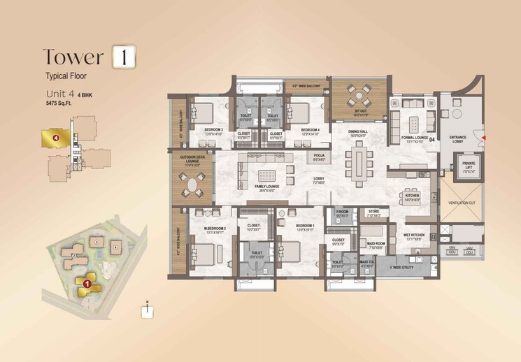 Floor Plan, western-marina 4 Bedroom 6035 Sq.Ft. Apartment In Puppalaguda Hyderabad 7863091