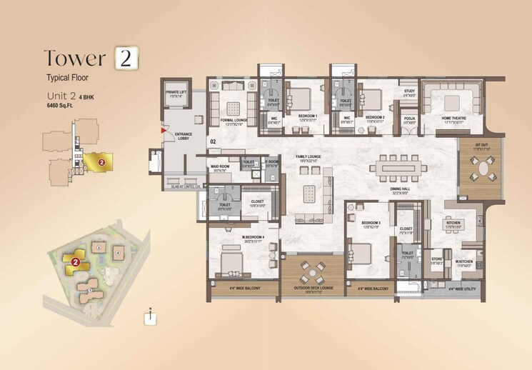 Floor Plan, western-marina 4 Bedroom 6035 Sq.Ft. Apartment In Puppalaguda Hyderabad 7863091