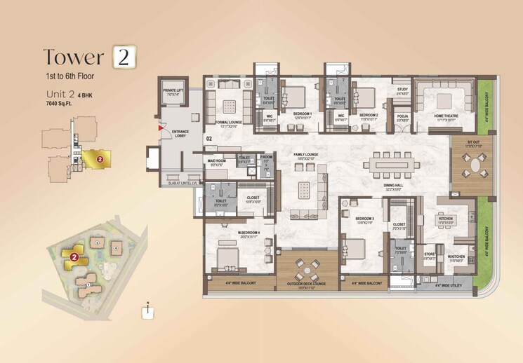Floor Plan, western-marina 4 Bedroom 6035 Sq.Ft. Apartment In Puppalaguda Hyderabad 7863091