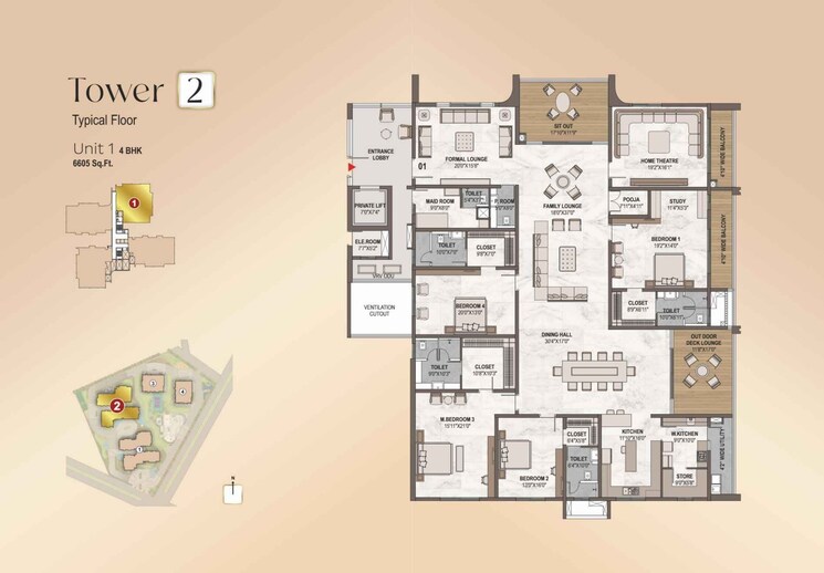 Floor Plan, western-marina 4 Bedroom 6035 Sq.Ft. Apartment In Puppalaguda Hyderabad 7863091