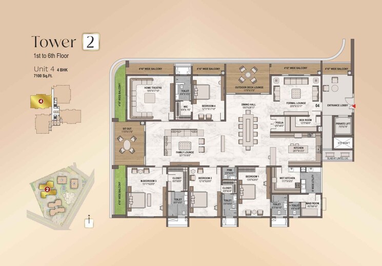 Floor Plan, western-marina 4 Bedroom 6035 Sq.Ft. Apartment In Puppalaguda Hyderabad 7863091