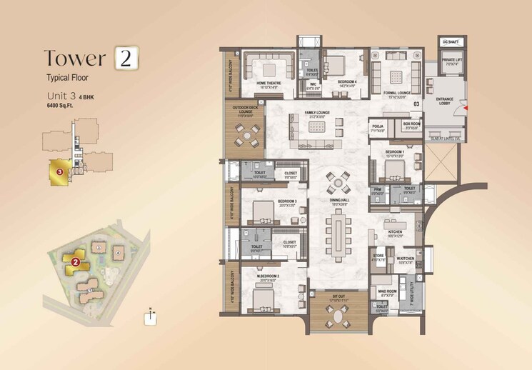 Floor Plan, western-marina 4 Bedroom 6035 Sq.Ft. Apartment In Puppalaguda Hyderabad 7863091