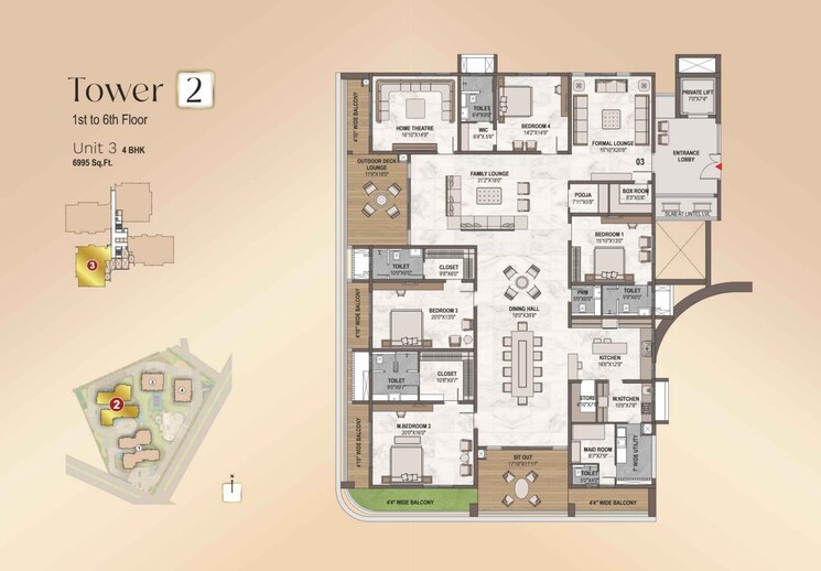 Floor Plan, western-marina 4 Bedroom 6035 Sq.Ft. Apartment In Puppalaguda Hyderabad 7863091