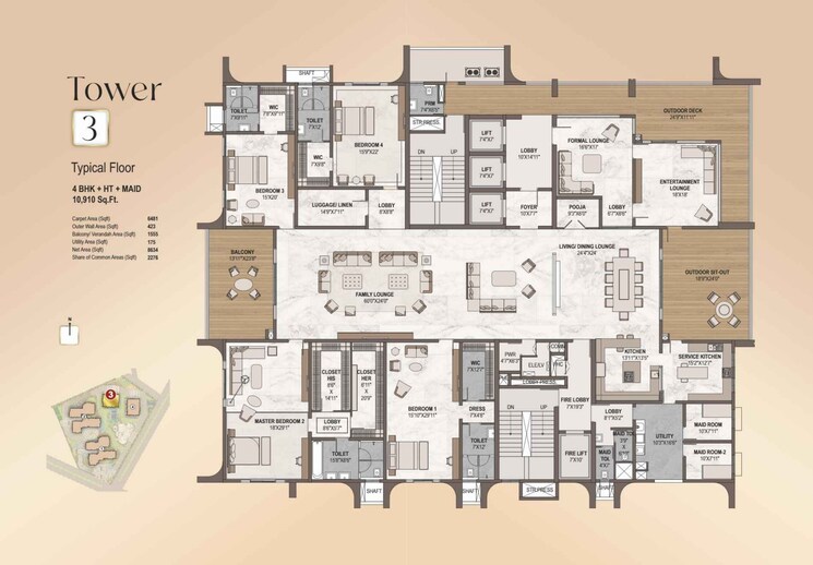 Floor Plan, western-marina 4 Bedroom 6035 Sq.Ft. Apartment In Puppalaguda Hyderabad 7863091