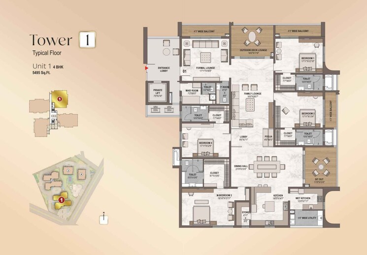 Floor Plan, western-marina 4 Bedroom 5480 Sq.Ft. Apartment In Puppalaguda Hyderabad 7863095