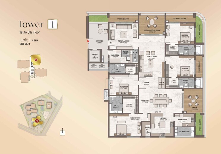 Floor Plan, western-marina 4 Bedroom 5480 Sq.Ft. Apartment In Puppalaguda Hyderabad 7863095
