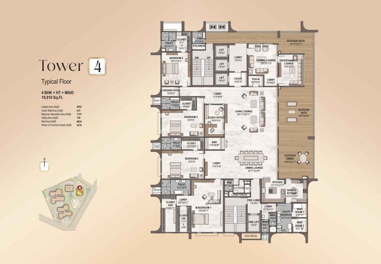 Floor Plan, western-marina 4 Bedroom 5480 Sq.Ft. Apartment In Puppalaguda Hyderabad 7863095