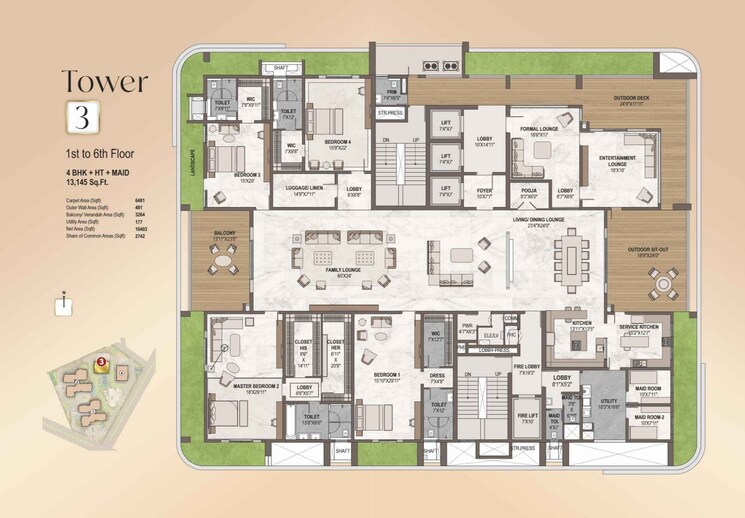 Floor Plan, western-marina 4 Bedroom 5480 Sq.Ft. Apartment In Puppalaguda Hyderabad 7863095