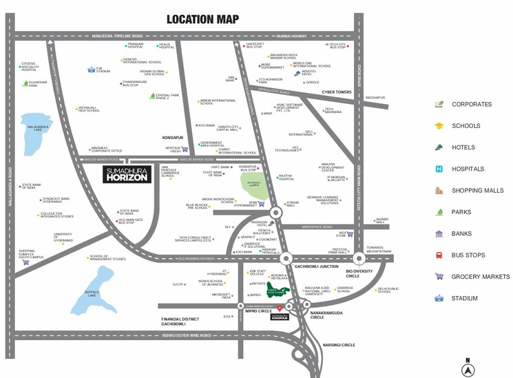 Map Location, sumadhura-horizon 3 Bedroom 1840 Sq.Ft. Apartment In Kondapur Hyderabad 7868416
