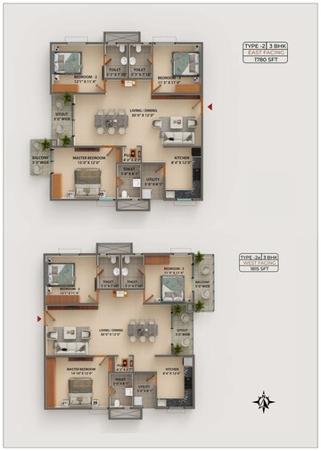 Floor Plan in 3 BHK Apartment at Ramky One Astra, Kokapet – for Sale
