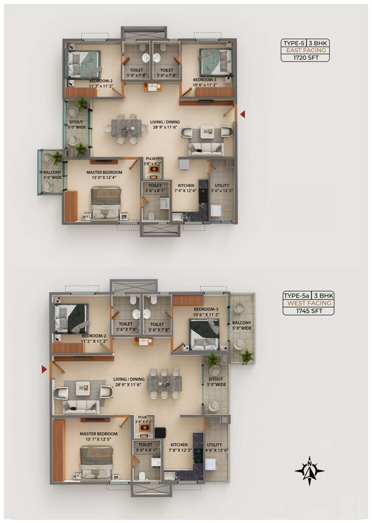 Floor Plan, ramky-one-astra 3 Bedroom 1935 Sq.Ft. Apartment In Kokapet Hyderabad 7868889