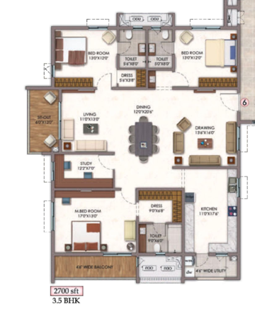 Floor Plan in 3.5 BHK Apartment at Vision Arsha, Osman Nagar – for Sale