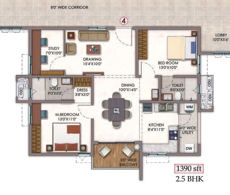 Floor Plan, vision-arsha 2 Bedroom 1390 Sq.Ft. Apartment In Tellapur Hyderabad 7876947