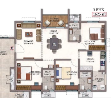 Floor Plan in 3 BHK Apartment at Vision Arsha, Tellapur – for Sale