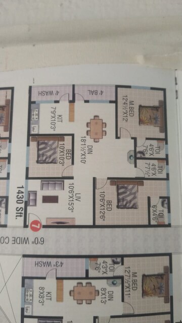 Floor Plan in 3 BHK Apartment at Sai Meadows, Agrahara – for Sale