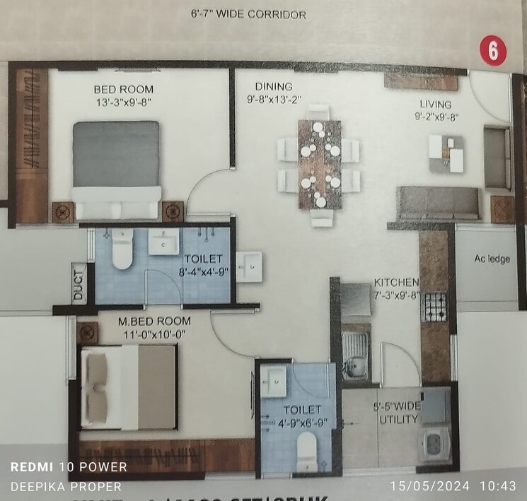 Floor Plan, bandlaguda jagir 2 Bedroom 1120 Sq.Ft. Apartment In Bandlaguda Jagir Hyderabad 7880733