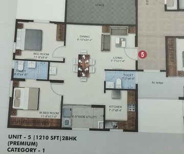 Floor Plan in 2 BHK Apartment at Bandlaguda Jagir – for Sale