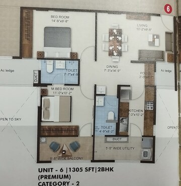 Floor Plan in 2 BHK Apartment at Bandlaguda Jagir – for Sale