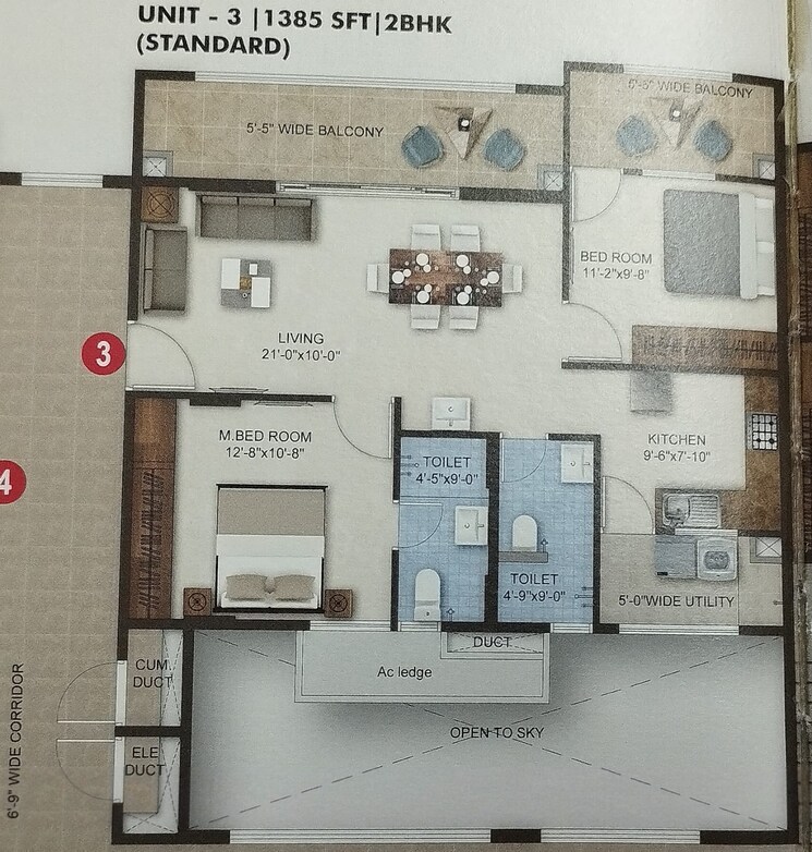 Floor Plan, bandlaguda jagir 2 Bedroom 1120 Sq.Ft. Apartment In Bandlaguda Jagir Hyderabad 7880733