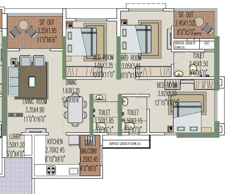 Floor Plan, aum-miravet-district 3 Bedroom 1052 Sq.Ft. Apartment In Ravet Pune 7881734