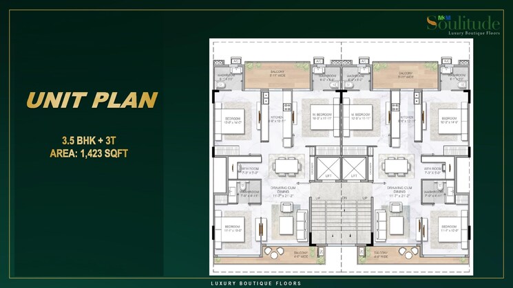 Floor Plan, m3m-soulitude 3.5 Bedroom 1423 Sq.Ft. Builder Floor In Sector 89 Gurgaon 7882640