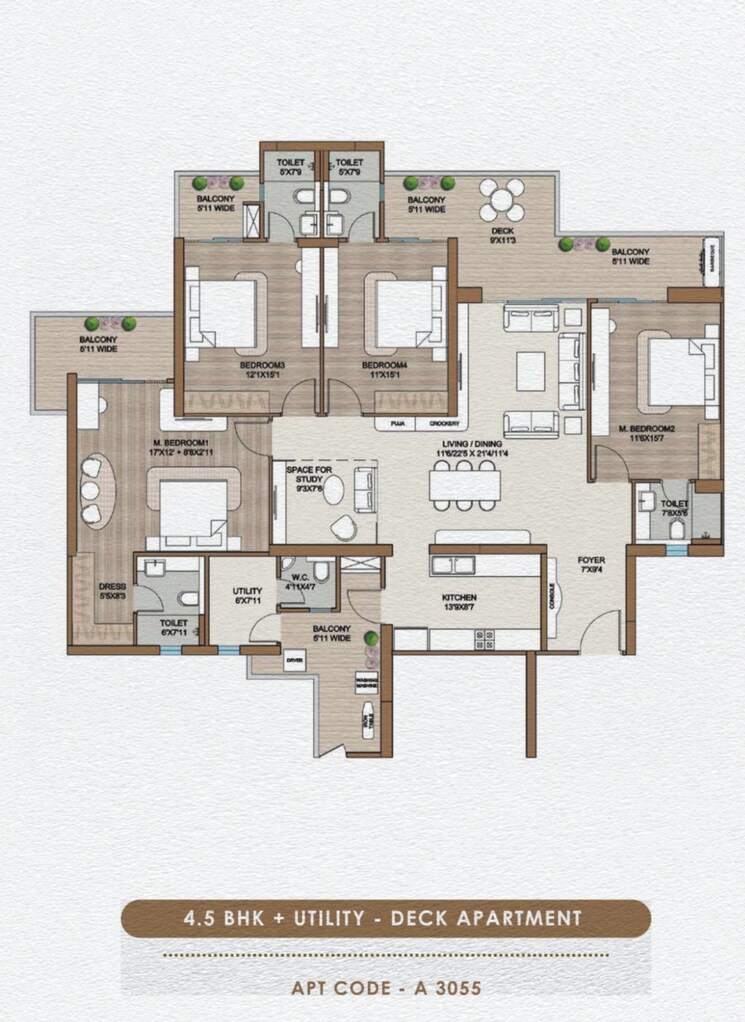 Floor Plan, smart-world-one-dxp 4 Bedroom 3055 Sq.Ft. Apartment In Sector 113 Gurgaon 7882976