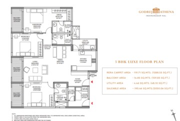 Floor Plan in 3 BHK Apartment at Godrej Athena, Indiranagar – for Sale