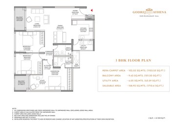 Floor Plan in 3 BHK Apartment at Godrej Athena, Indiranagar – for Sale