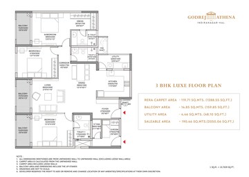 Floor Plan in 3 BHK Apartment at Godrej Athena, Indiranagar – for Sale