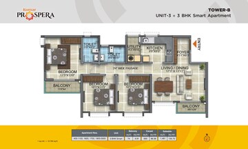 Floor Plan in 3 BHK Apartment at Kumar Prospera, Hennur Road – for Sale