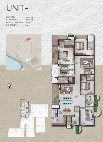 Floor Plan in 4 BHK Apartment at Prestige Vaishnaoi Rainbow Waters, Rai Durg – for Sale