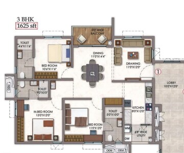 Floor Plan in 3 BHK Apartment at Vision Arsha, Tellapur – for Sale