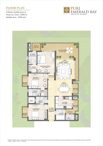 Floor Plan in 3.5 BHK Apartment at Puri Emerald Bay, Sector 104 – for Sale