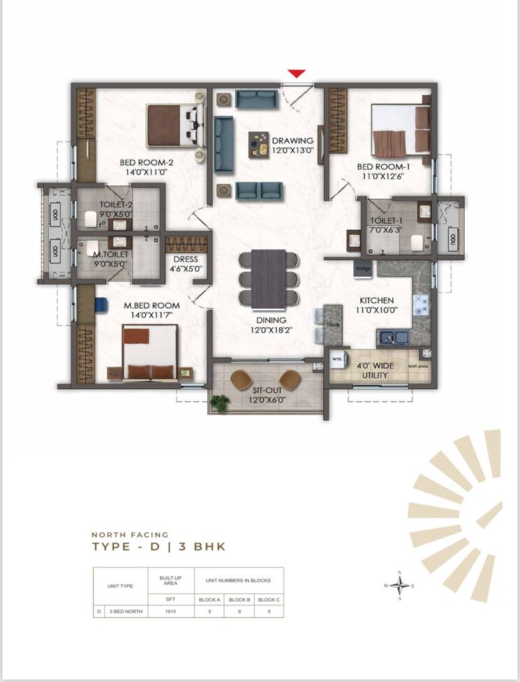 Floor Plan, ramky-one-odyssey 3 Bedroom 1915 Sq.Ft. Apartment In Narsingi Hyderabad 7889260