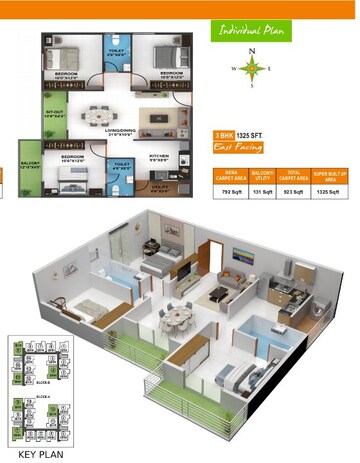 Floor Plan in 3 BHK Apartment at Evershine Northeast Apartments, Gattahalli – for Sale
