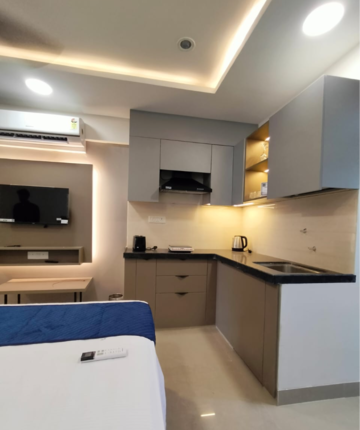 Kitchen in Studio Apartment at Okay Plus Solitaire Suites, Jeerota – for Rent