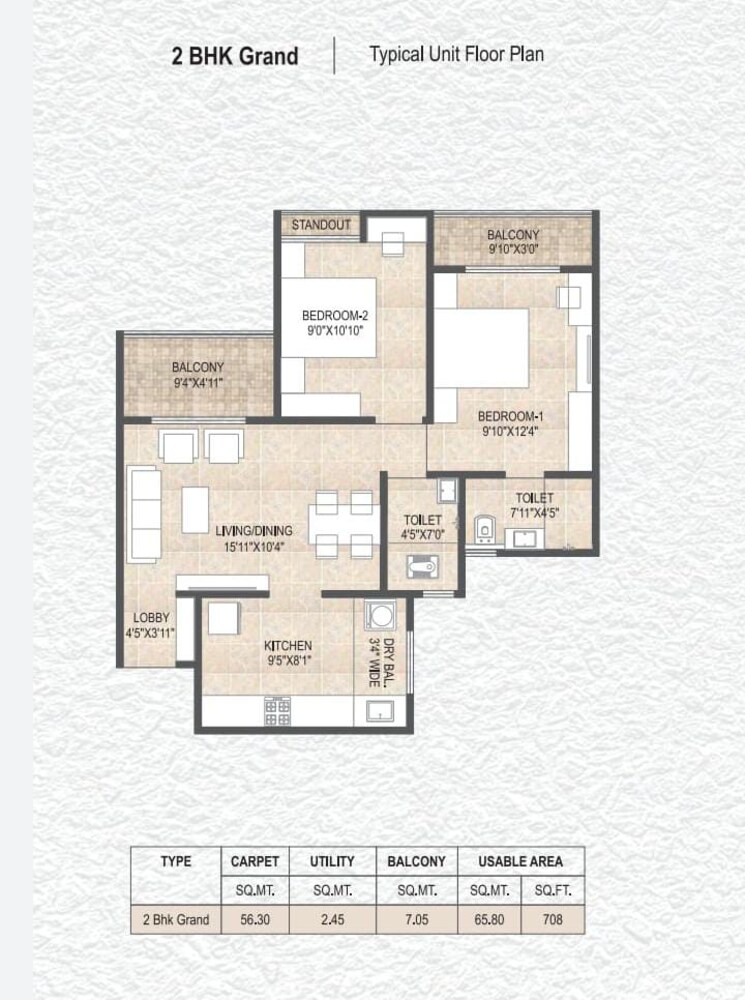 Floor Plan, dr-gavhane-destination-mangalam-marvel 3 Bedroom 897 Sq.Ft. Builder Floor In Charholi Budruk Pune 7891150