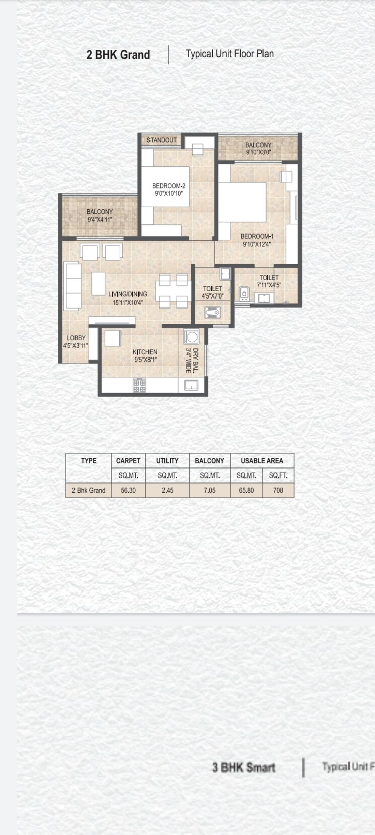 Floor Plan, dr-gavhane-destination-mangalam-marvel 3 Bedroom 897 Sq.Ft. Builder Floor In Charholi Budruk Pune 7891150