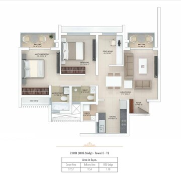 Floor Plan in 2 BHK Apartment at Tata Gurgaon Gateway, Sector 112 – for Sale