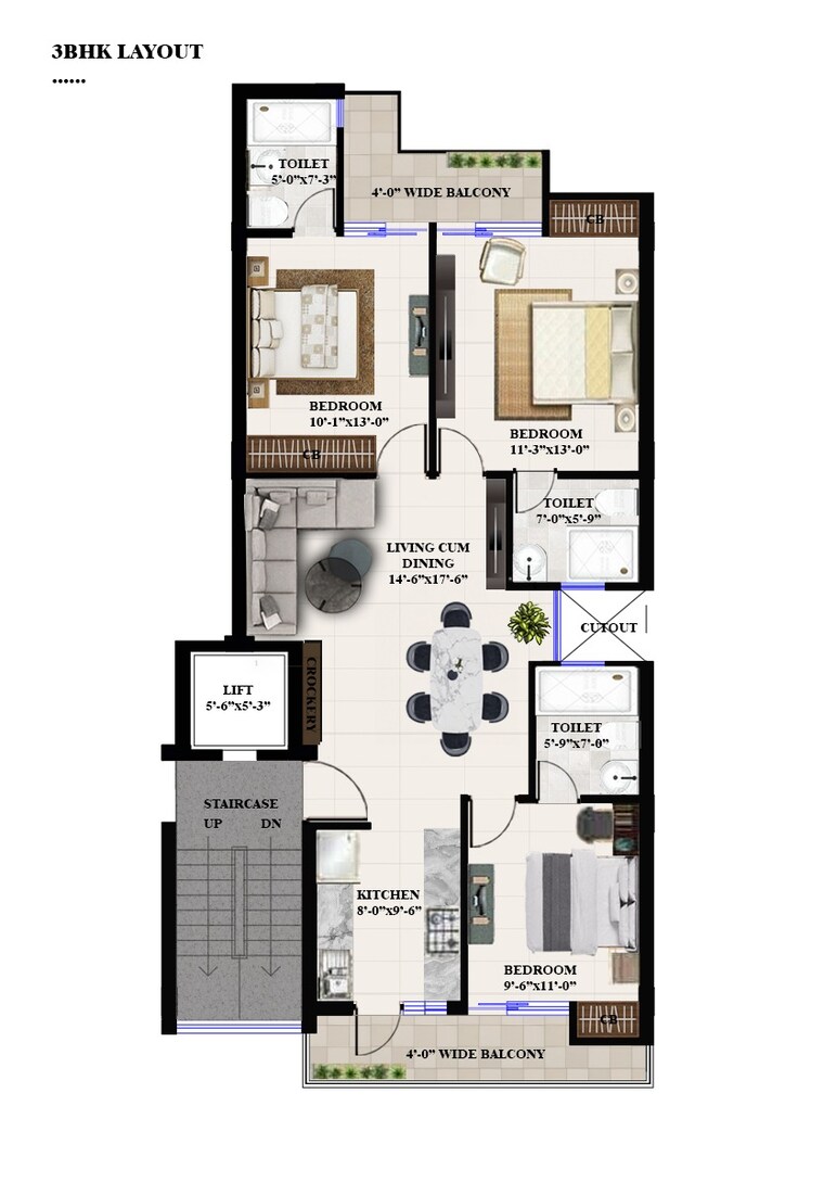 Floor Plan, pir machalla 3 Bedroom 1680 Sq.Ft. Apartment In Pir Machalla Zirakpur 7892371