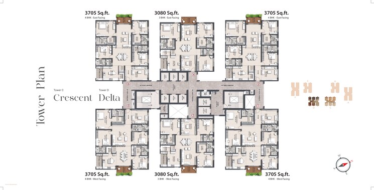 Floor Plan, rajapushpa-infina 3 Bedroom 3080 Sq.Ft. Apartment In Manchirevula Hyderabad 7907361