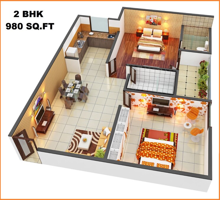 Floor Plan, rwa-apartments-sector-53 2 Bedroom 880 Sq.Ft. Apartment In Sector 53 Noida 7910890