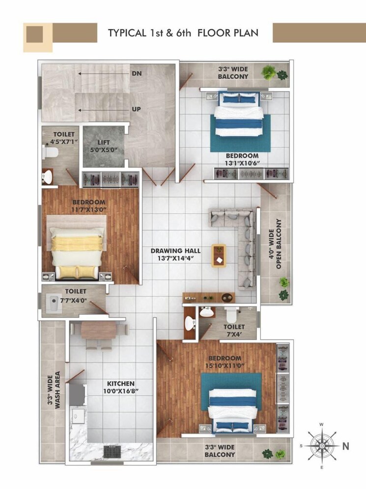 Floor Plan, jaitala rd 3 Bedroom 1650 Sq.Ft. Apartment In Jaitala rd Nagpur 7912092