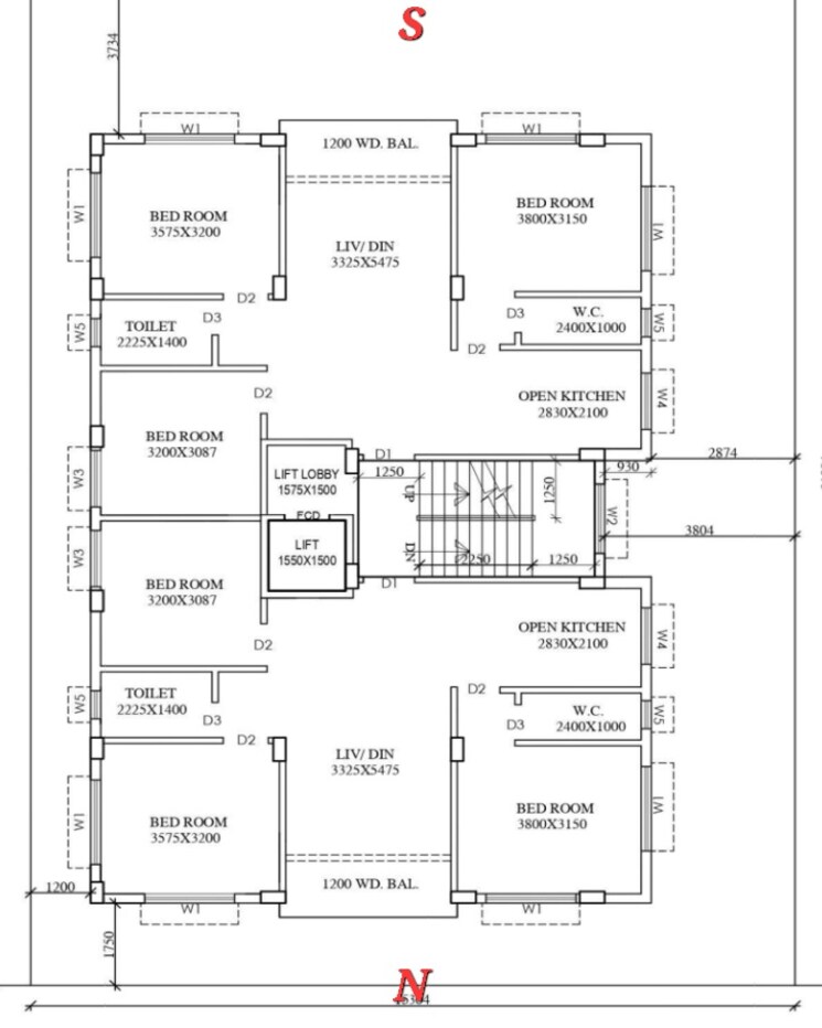 Floor Plan, new town 3 Bedroom 1250 Sq.Ft. Apartment In New Town Kolkata 7913450